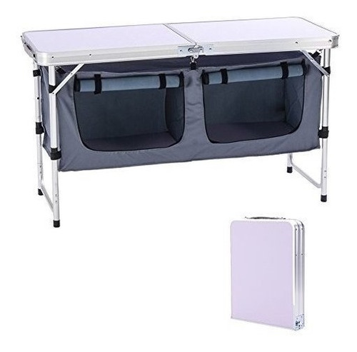 Mesa Plegable Ajustable Portatil Con Organizador Gris