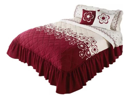 Edrecolcha Floreta Magenta Queen Size C/2 Cojines Compe Color Vino