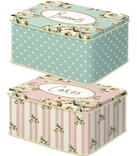 Katie Alice Cottage Flower Jogo 2 Caixas 9x26x19cm Metal Cor Bege-Verde