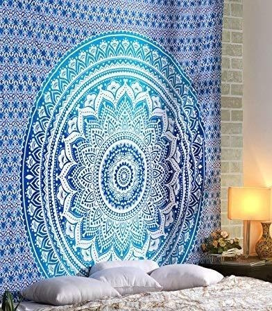 Tapiz De Mandala Azul Grande - Gran Hippie Decorativo Colgan