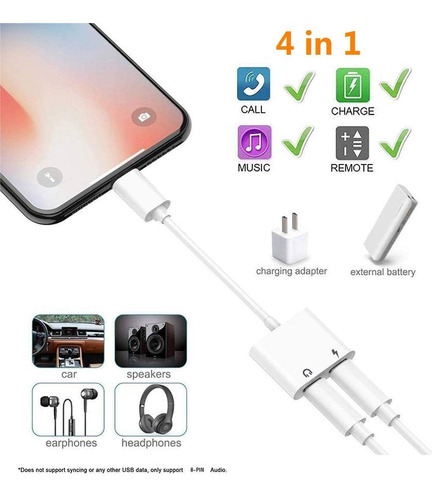 Imagen 3 de 10 de Splitter - Compatible iPhone Dual Llamadas Carga