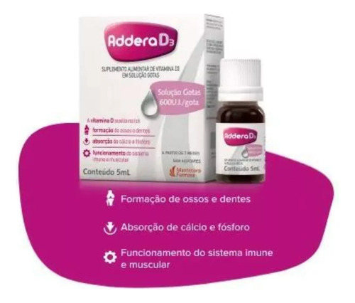 Suplemento Alimentar Addera D3 600ui Gotas 5ml