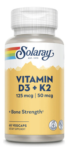 Solaray Vitamina D3 + K2 (60 Cápsulas) 5000iu Hecho En E.u Sabor Sin sabor