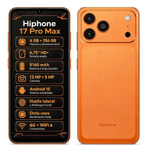 Hotwav Hiphone 17 Pro Max 4G Celular 16Gb 256Gb 120Hz