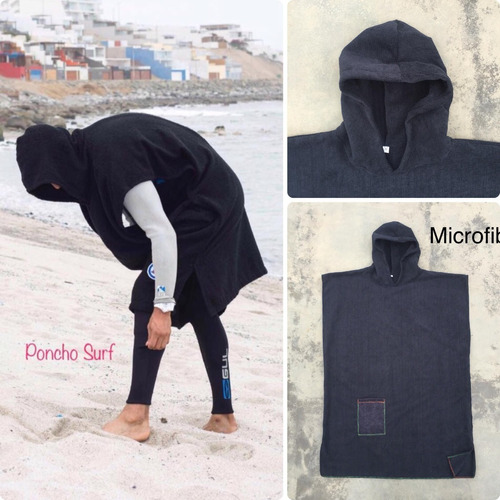 Toalla Poncho Cambiador (negro) Microfibra Surf&natación