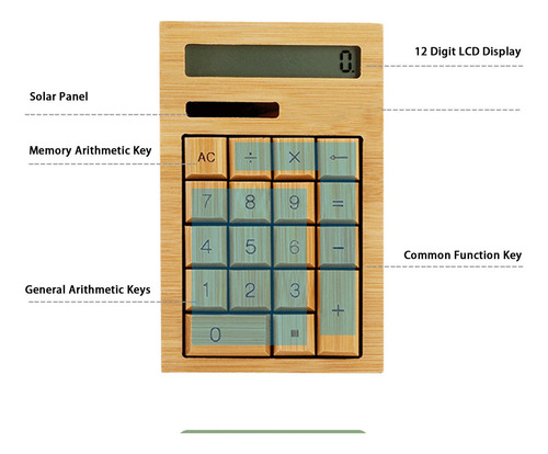 Sjfsjfcalculadora De Madera Con Batería Solar De 18 Teclas,