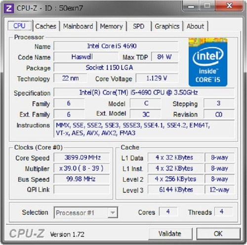 Procesador gamer Intel Core i5-4690 CM8064601560516 de 4 núcleos y 3.9GHz de frecuencia con gráfica integrada