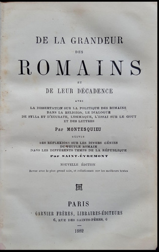 De La Grandeur Des Romains Et Montesquieu Año 1882 50n 351