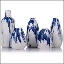 Comprar Juego De 5 Jarrones De Cerámica Azul Y Blanco ' Jarrones Dec