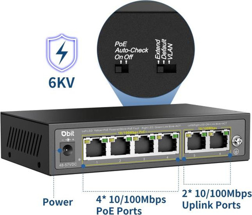Conmutador Poe Ethernet De 6 Puertos Dbit Con 4 Puertos Poe+