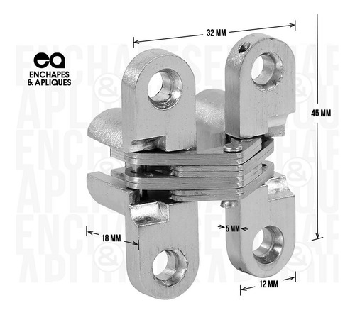 Imagen 2 de 4 de Bisagra Puerta Acero Invisible Acordeón 45 Mm X Und
