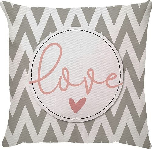 Capa Almofada Love Chevron Rosa Cinza
