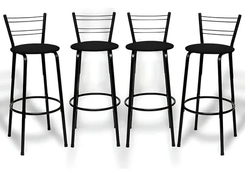 Kit 4 Banquetas Itagold Florida Top Alta Cozinha Americana Bar Balcão Alto Estrutura Preta Atlanta Cor Assento Preto 90cm