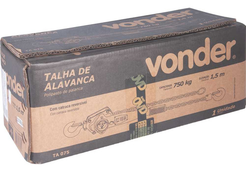 Talha C/ Alavanca 0,75 Tonelada Elevação 1,5 M Ta 075 Vonder