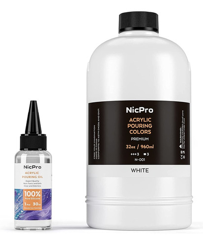 Nicpro Titanium White Color Acrylic Pour Paint, 32 Ounce Pre