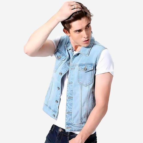 Chalecos Jeans Manga Cero Para Hombres