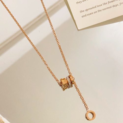 Cadena De Clavícula De Acero Titanio Para Mujer, Oro Rosa Ni