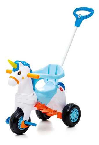 Carrinho De Passeio Com Empurrador Infantil Bebê Unicórnio Cor Azul