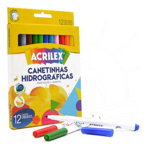 Canetinha Caneta Colorida Desenhar Colorir 12 Cores Acrilex 