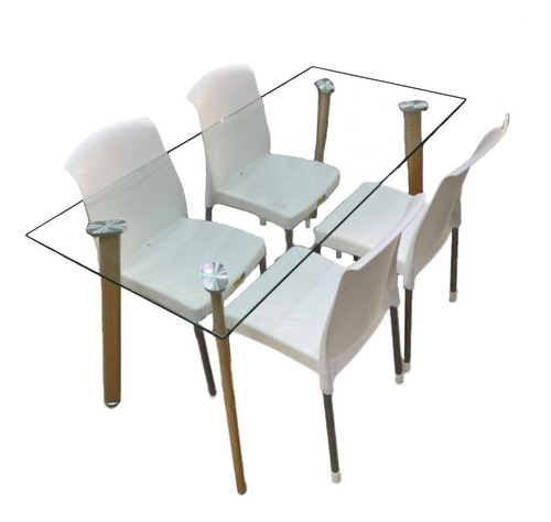 Mesa De Comedor De Vidrio Transparente 1.50 X 70 C/4 Sillas