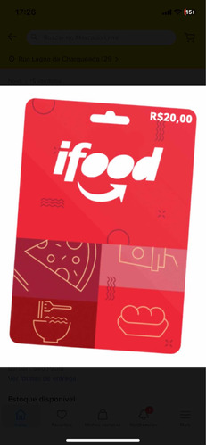 Cartão Presente Ifood 20 Reais De Crédito