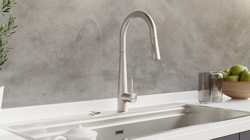 Monomando De Cocina Tecnolam Tec149ss Acabado Satinado Gris
