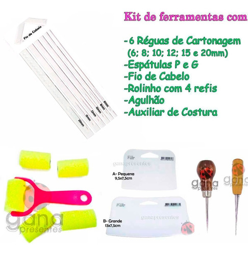 Kit Espátulas + Réguas Carton+fio Cabelo+rolinho+kit Agulhão