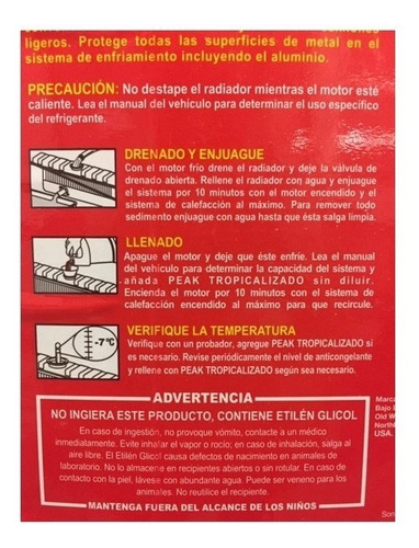 Imagen 4 de 4 de Anticongelante + Refrigerante Peak 10 Litros Autos Camiones