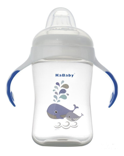 Copo Treinamento Bebê Bico Silicone + Alça 300ml Azul Kababy