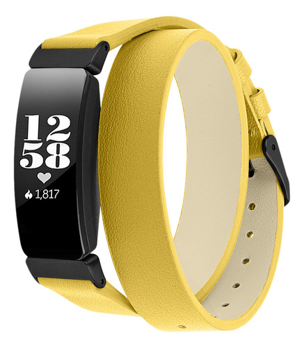 Brazalete De Cuero Amarillo Con Correa De Reloj Inteligente