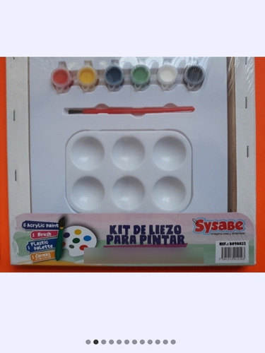 Imagen 5 de 10 de Kit Artistico Escolar Lienzo 25x25cm+6pinturas+pincel+godete