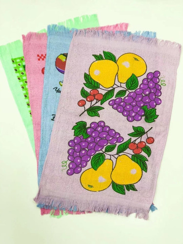 Imagen 2 de 3 de Set 12 Paños De Cocina Con Fleco Toalla Estampados B-03