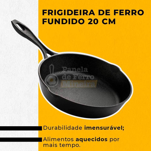 Frigideira De Ferro Fundido Pequena 20cm | Envio Expresso Preto