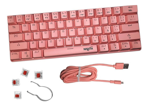 Teclado Gamer Qwerty Color Rosa Con Luz Rgb Nisuta Rosa Español España