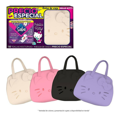 28 Toallas Nocturnas Saba + Bolsa Hello Kitty