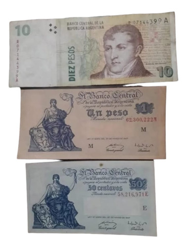 10 Pesos De Reposición + 50 Y 1 Peso Del Progreso