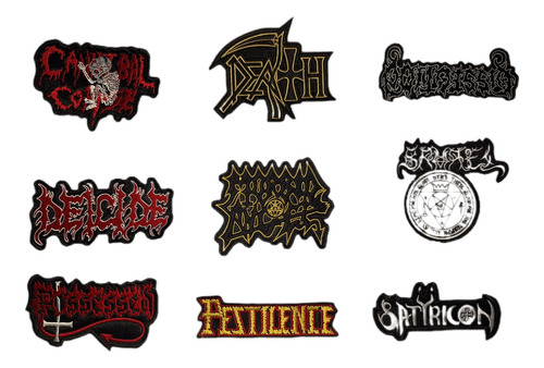 Set De 9 Parches Bandas Heavy Thrash Metal Bordados Negro Death Black Metal