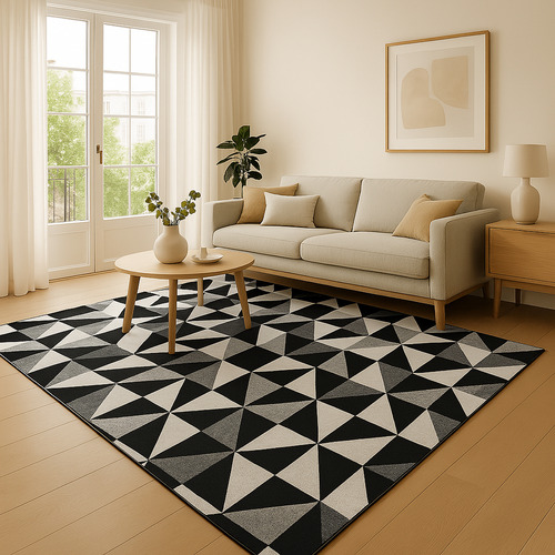 Tapete Sala Quarto Grande 300x200 Algodão Antiderrapante Comprimento 3 M Cor Preto Desenho Do Tecido Geométrico Largura 2 M