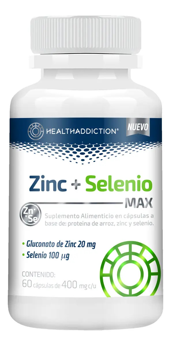 Zinc + Selenio MAX - Minerales Esenciales para el Sistema Inmunológico, Piel, Cabello y Protección Celular - 60 Cápsulas de 400 mg - Healthaddiction