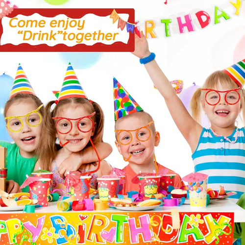 24 Tontas Gafas De Paja Con Pajitas Para Fiesta De Cumpleaño