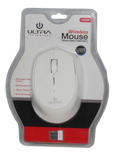 Mouse Inalambrico Ultra Technology Banda 2.4ghz Usb Optico Color Blanco