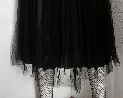 Falda Negra Larga Plisada Mujer Con Tul, Fiestas O Casual
