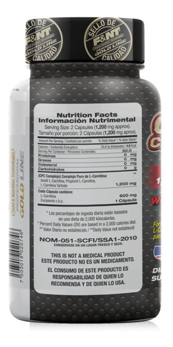 Carnitina Cápsulas L-carnitina Pura 100 Caps De 600 Mg F&nt