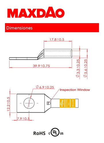 Terminal Zapata Barril Largo 14-10awg 1/4 10 Pzs