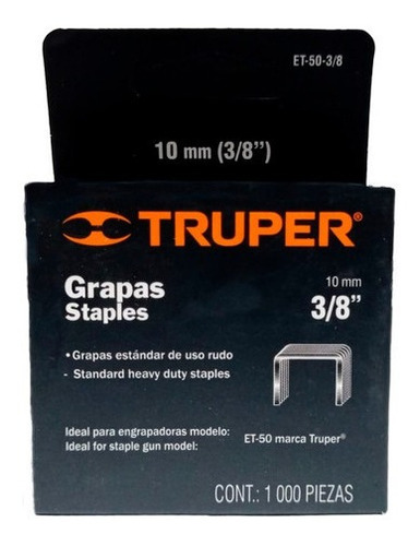 Grapas X2 3/8 Truper 10,0mm Et-50 Tapizar 1000pcs