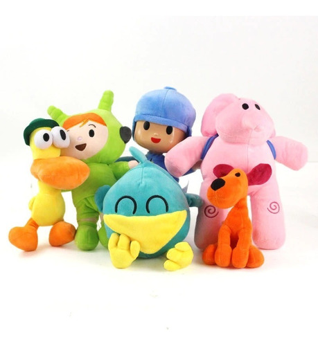 Juego X6 Peluches Pocoyo, Elly, Pato, Lula, Pajaroto Y Nina 