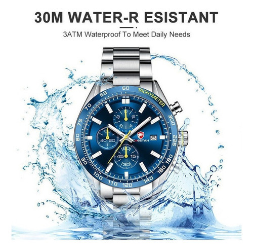 Reloj De Pulsera Luminoso Con Cronógrafo De Lujo Cheetah Color Del Fondo Plateado/azul