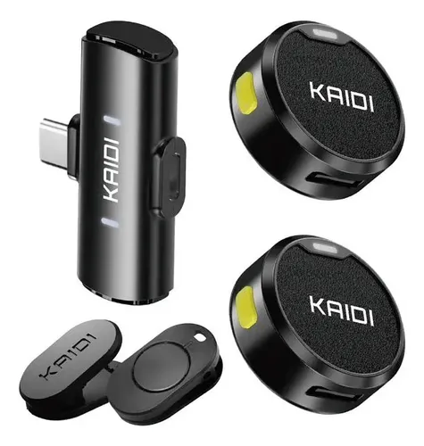 Microfone Lapela Sem Fio Kaidi Com Tipo-C Para Entrevistas e Lives Preto