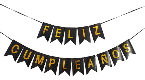 Guirnalda Feliz Cumpleaños Banderín Negro Y Dorado