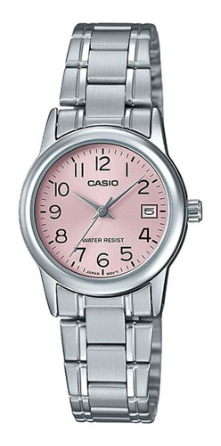 Reloj Mujer Casio Ltp-v002d-4b Análogo / Color De La Correa Plateado Color Del Bisel Plateado Color Del Fondo Rosa